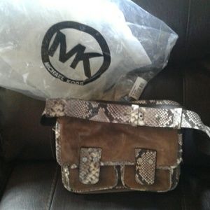 MK Hewitt large embossed leather & suede crossbody